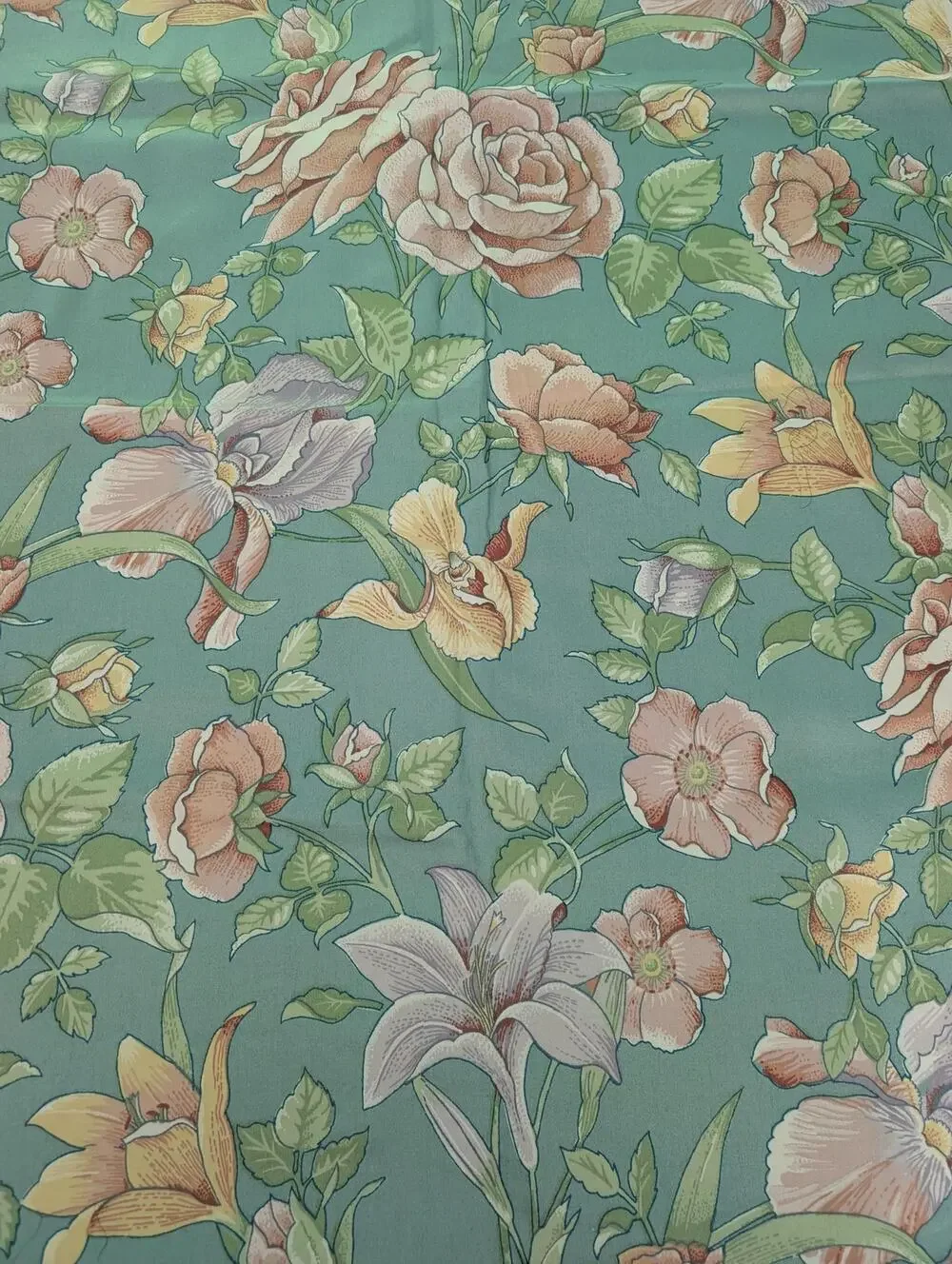 Vintage 1988 Martin Lorraine Ryan 54x64 In Teal Floral Teflon Upholstery Fabric
